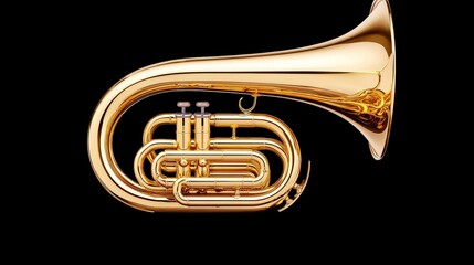 Obraz premium Golden Trumpet Musical Instrument Isolated on Black Background