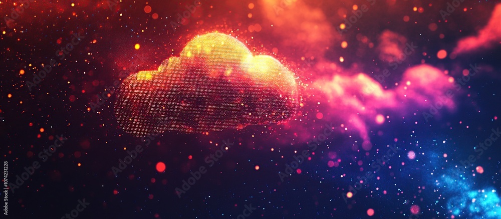 Poster abstract glowing cloud shape in a colorful nebula.