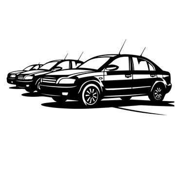 Three black cars side by side Vector Logo