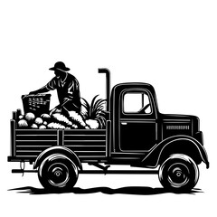 Truck loaded with produce Vector Logo