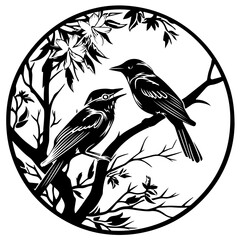 Two birds on branch Vector Logo