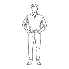 Fototapeta premium Man Standing with Hands on Hips in Confident Pose Line Art