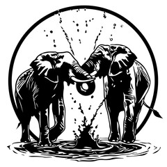 Two elephants splashing water Vector Logo