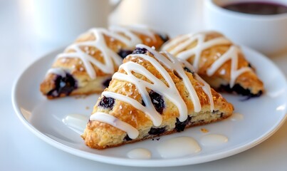 Vegan blueberry scones with coconut glaze, Generative AI
