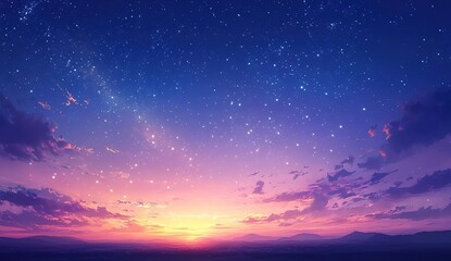 Fototapeta premium A vibrant sunset with a starry sky.