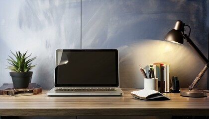 Fototapeta premium Ai Generate Modern workspace with laptop