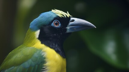 Obraz premium A Close-Up of a Green and Blue Bird with a Black Beak