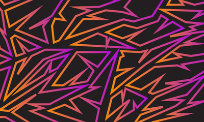 Abstract geometric pattern with sharp lines in pink and orange on a black background.