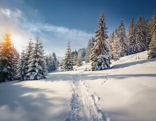 Winter Trail Through Pines