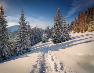 Obraz premium Snowy Mountain Trail with Footprints