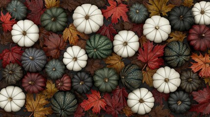 Fototapeta premium Autumn Pumpkin and Leaf Pattern Thanksgiving Fall Harvest Decoration