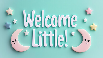Welcome little one with cheerful moons and stars in pastel colors