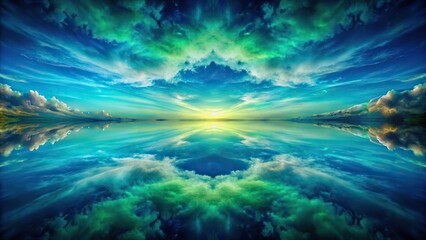 deep blue and green symmetrical sky photography