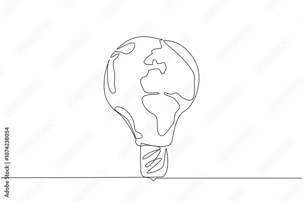 Aufkleber one single line drawing of light bulb lamp with earth globe surface. world logic day. creative logic