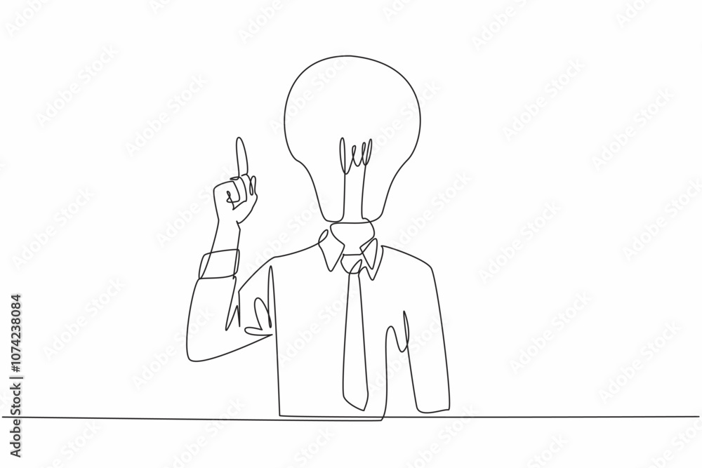 Aufkleber single continuous line drawing of business man with bulb lamp head pointing finger into the open spa