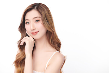 Beautiful young asian woman with clean fresh skin on white background, Face care, Facial treatment, Cosmetology, beauty and spa, Asian women portrait.