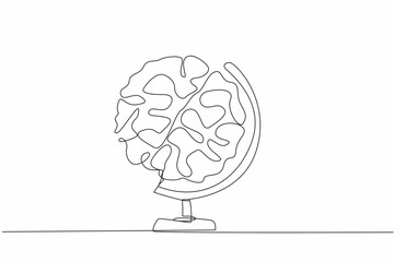 World Logic Day. Single continuous line drawing of earth globe replaced by human brain. Save the earth campaign with innovative idea concept. Annual international celebration event. Graphic design art