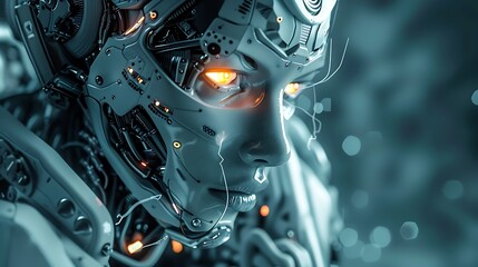 Futuristic cybernetic creature with illuminated eyes and robotic features