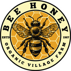 Bee honey label design vector