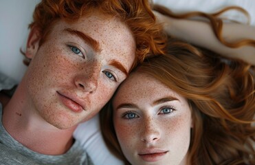 Serene Redheads: Intimate Portrait of Freckled Siblings Embracing
