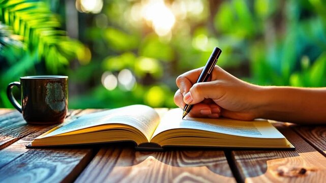 Morning inspiration: writing in the sunlight with coffee outdoors