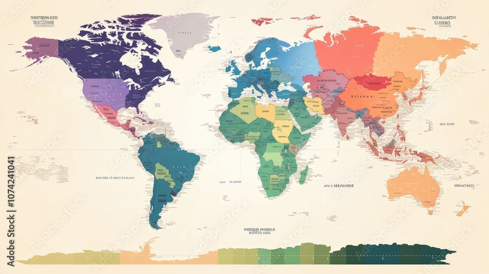 Poster a world map with global time zones, highlighting each regions clock and data