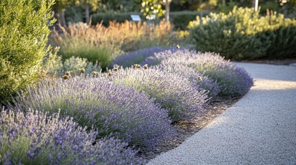 Obraz premium Lavender Flowers Blooming in a Garden with Bees Flying Around