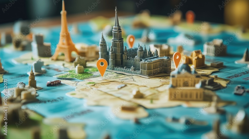 Poster an interactive world map with location pins highlighting key cities and attractions
