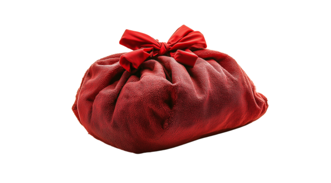 PNG, Santa Claus and red sack, sack with gifts, isolated on white background.