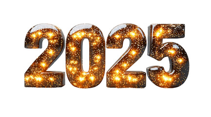 Happy New Year, shiny black and gold numbers 2025 close up, created with Generative AI technology, PNG