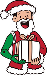 Character Illustration of a Disable Santa Claus with Prosthetic Hand, Christmas Cartoon Character