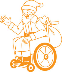 Line Art Illustration of a Disable Santa Claus on Wheelchair, Coloring page christmas