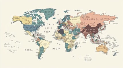 Classic world map with old-school typography for country names and geographical features