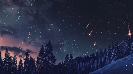 Meteor shower landscape pictures present a breathtaking and magical view. A captivating display of celestial wonder