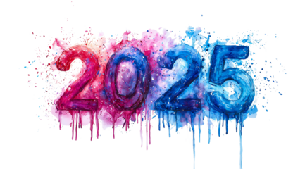 Happy New Year, drawn multicolored numbers 2025 close up, created with Generative AI technology, PNG