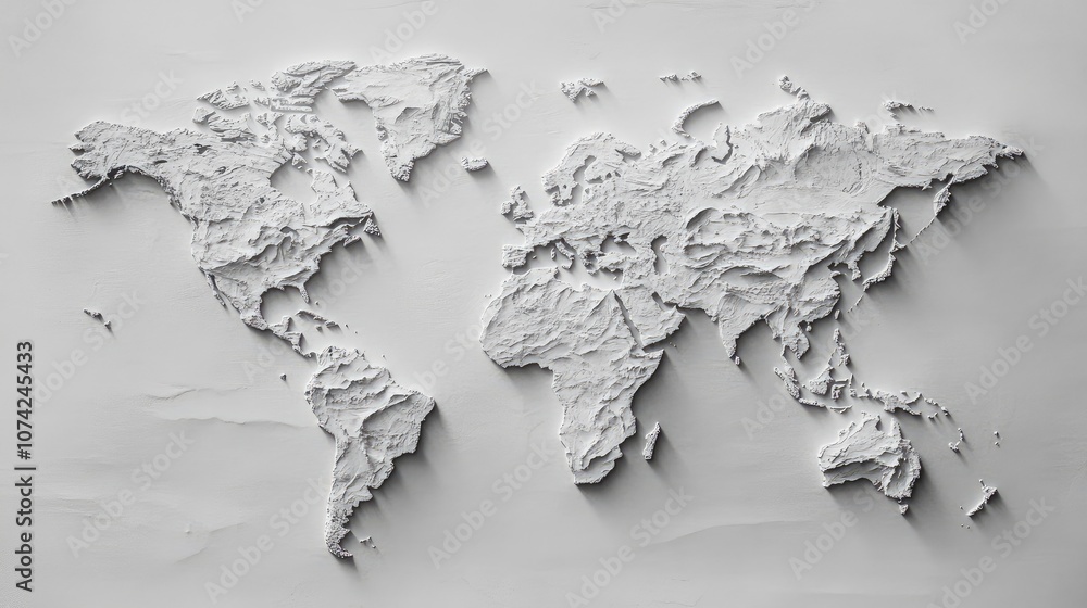 Poster minimalist world map with large oceans and small, subtle country outlines