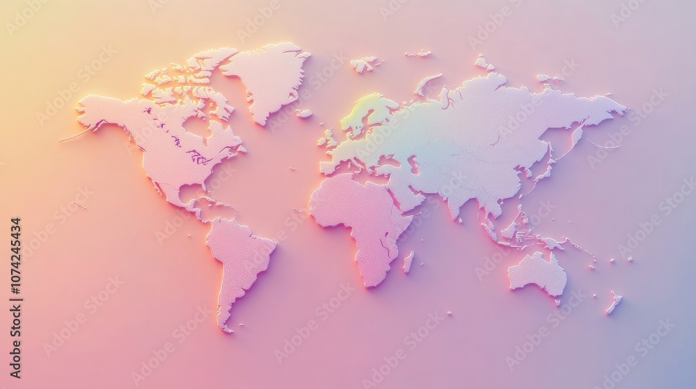 Poster minimalist world map with smooth curved country borders and soft gradient background