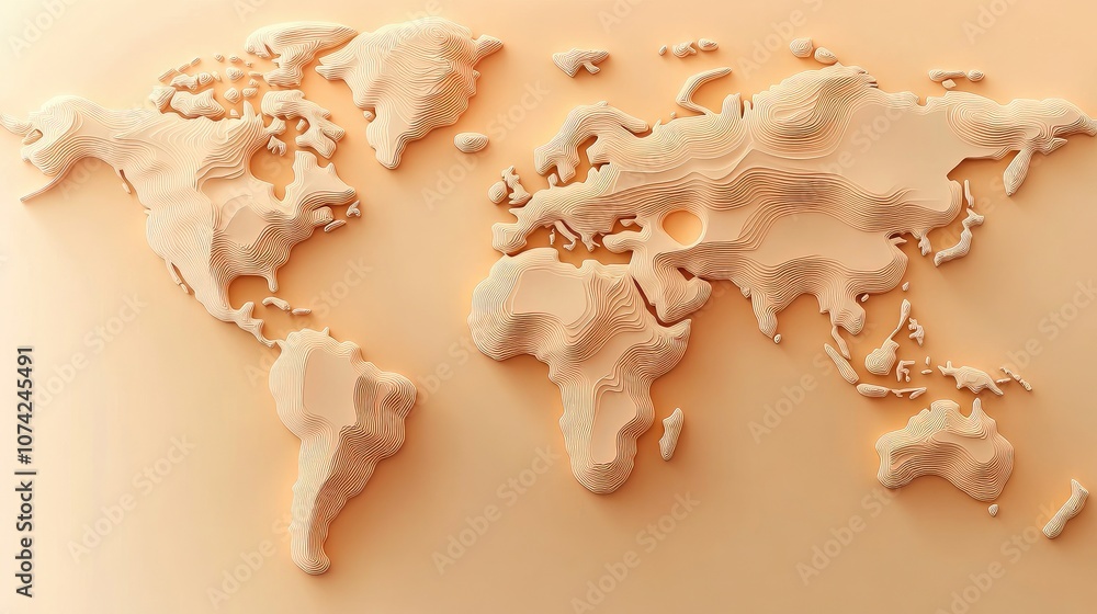 Poster Minimalist world map with smooth curved country borders and soft gradient background