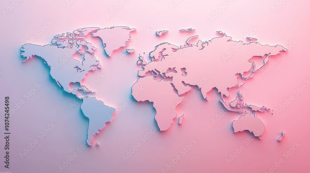 Poster Minimalist world map with smooth curved country borders and soft gradient background