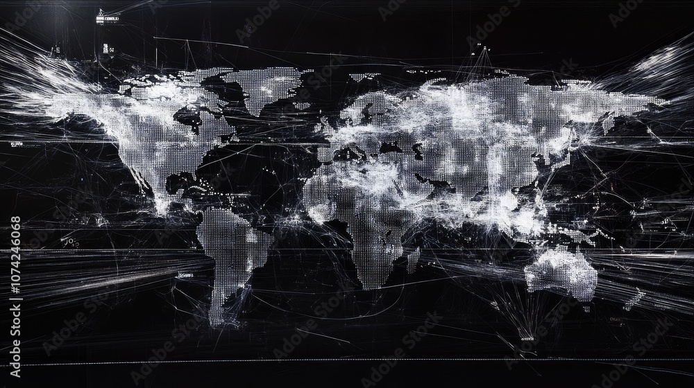 Aufkleber transparent world map with digital data streaming across it, futuristic look