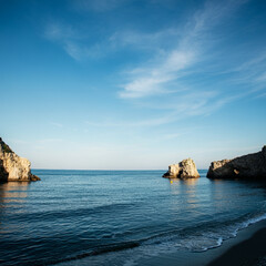 The beach, blue sky, and sparkling ocean make for a dreamy vacation atmosphere