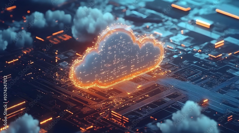 Wall mural neon data cloud technology information systems abstract background