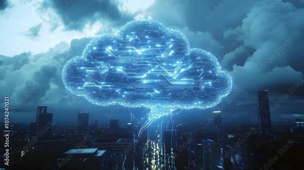 Wall mural neon data cloud technology information systems abstract background