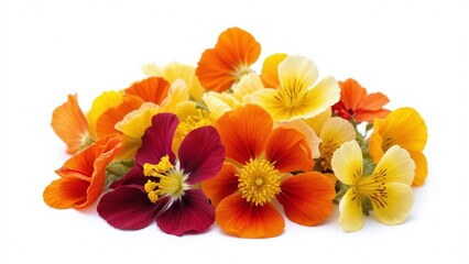 Beautiful Colorful Edible Pansies and Violas Arranged on White Background