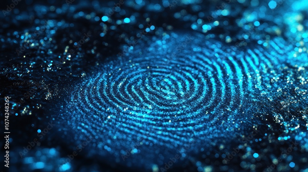 Poster a close-up of a blue fingerprint pattern, showcasing intricate details and textures.