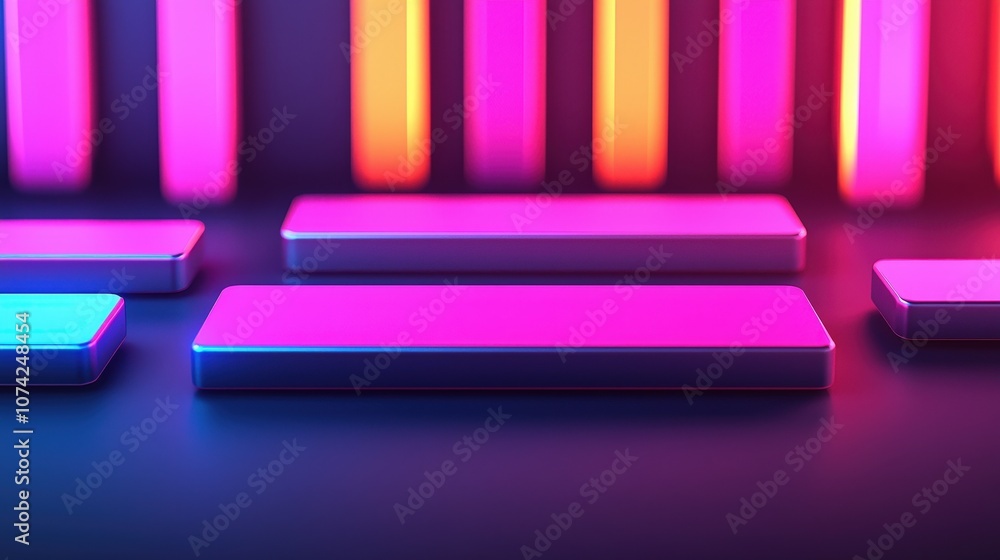 Poster Abstract Neon Background with 3D Platforms for Product Display