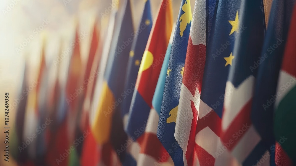 Poster world map with country flags representing different nations, dynamic composition