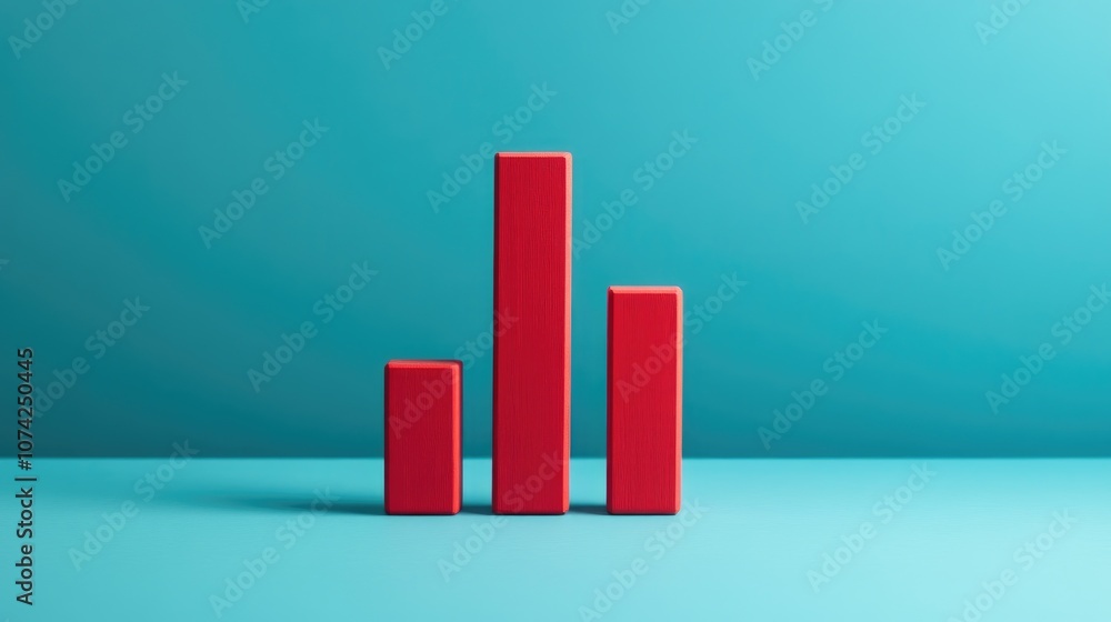 Poster red bar graph on a blue minimalist background suitable for business presentations simple red statist