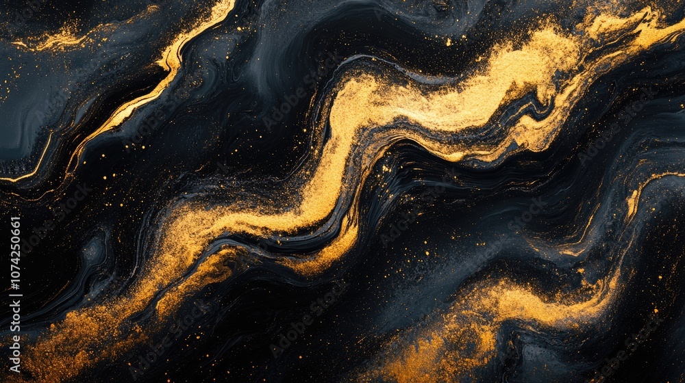 Poster golden marble wave in a zigzag pattern on a dark background abstract texture created with acrylic fl