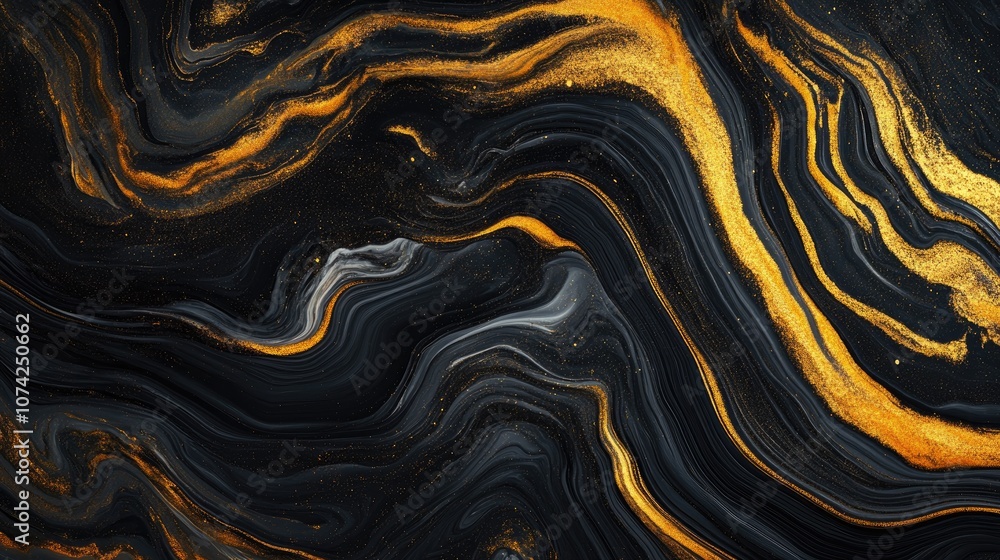 Poster golden marble wave in a zigzag pattern on a dark background abstract texture created with acrylic fl